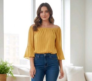 Chic Yellow Sheer Bell Sleeve Top