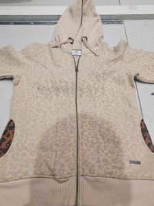 Kids' Beige Leopard Print Hoodie (Zip-Up)