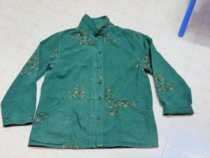 Embroidered Green Corduroy shirt