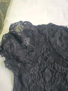 Black Lace Short Sleeve Top