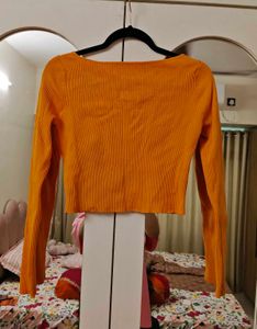 Orange Ribbed Crop top with button details