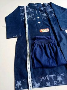Denim Kurta Set with Floral Embroidery