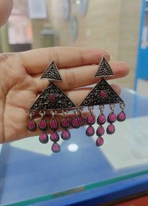 Designer drop earrings with pink stones