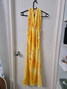 Yellow Tie-Dye Halter Dress