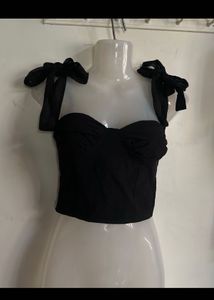 Chic Black Tie-Strap Bustier Top