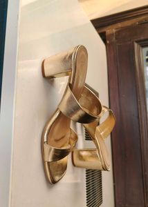 Raw Hide Gold Metallic Block Heel Sandals