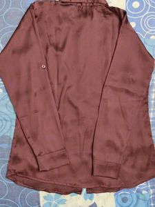 Burgundy Satin Button-Down Shirt