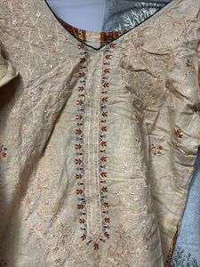Elegant Cream Embroidered Kurti set