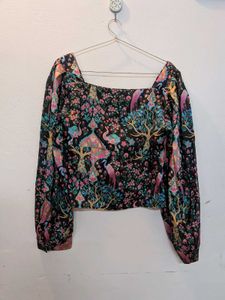 Boho Print Square Neck Long Sleeve Top