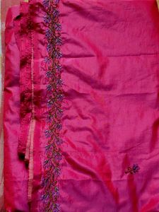 Vibrant Pink Silk Saree with Embroidery