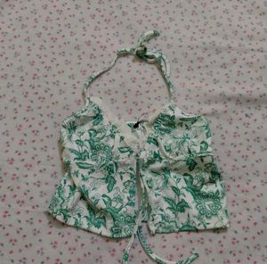 Floral Halter Neck Crop Top
