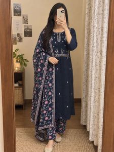 Navy Blue Embroidered Kurta Set with Dupatta