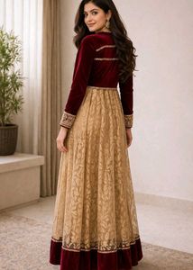 Elegant Maroon and Gold Gown