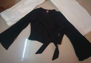 Chic Black Bell Sleeve Wrap Top