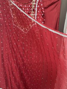 New heavy Maroon Kurta gown with Dupatta