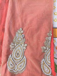 Coral Saree with Embellished Border For Wedding