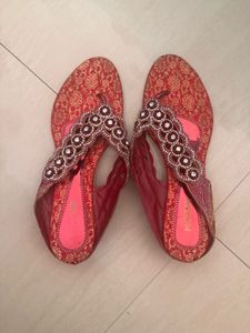 Embellished Red Ethnic Flip Flops