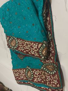 Teal Embroidered Sari