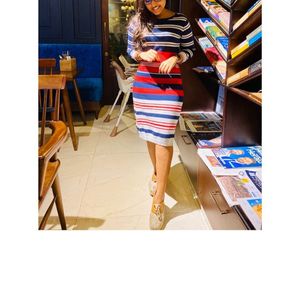 Striped Knit Midi Dress