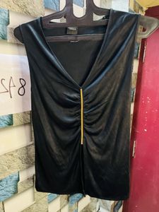 Chic Black Ruched V-Neck Top