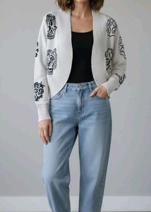 Embroidery baddie style Knit Cardigan