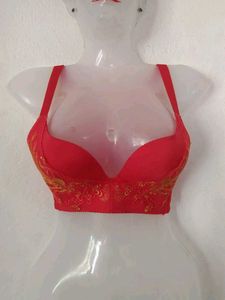 Red Floral Detail Bra
