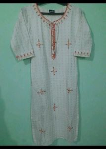 Elegant White &amp; Red Kurta Set