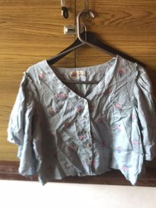 Light Blue Floral Button-Up Top
