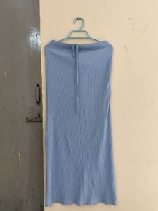 Light Blue Ribbed Midi Skirt