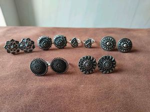 Oxidized Silver Jhumka and Ring Set