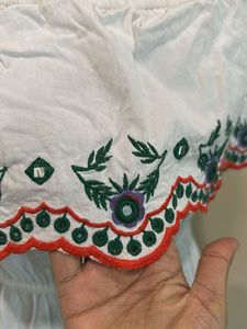 White Off-Shoulder Embroidered Dress