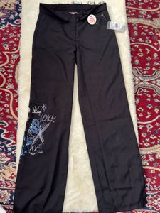 Black Wide Leg Pants with Graphic Print
