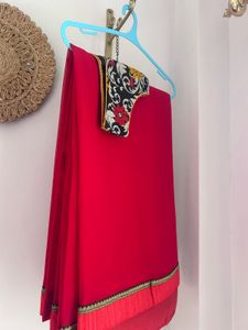 PURE GEORGETTE RED SAREE with blouse