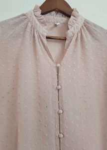 Light Pink Textured Button-Up Blouse