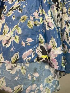 Blue Floral Print Flowy Tunic Top
