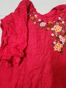 Embroidered Red Kurta Set