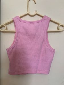 Pink Ribbed Cropped Tank Top