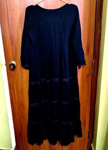 Elegant Tiered Black Maxi with Tribal Prints