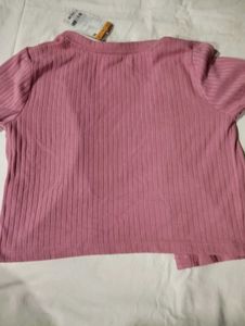 Pink Ribbed Cropped Cardigan Long Sleeves
