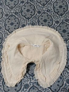 Cream Swiss Dot Ruffle Collar Blouse