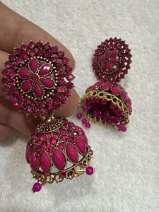 Stunning Pink Jhumka Earrings