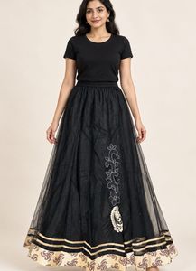 Elegant Black Netted Ethnic Skirt