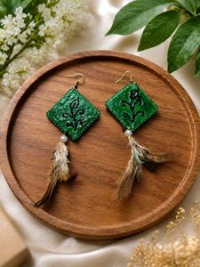 Handmade Emerald Green Feather Earrings