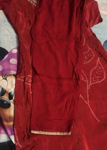 Embellished Red Silk  plazo suit