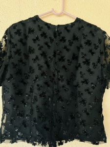 Elegant Black Sheer Beaded Top