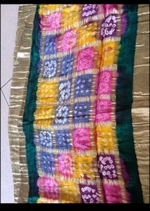 new only one time us Green Bandhani Saree with Gol