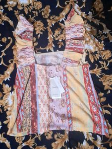 Boho Print Ruffle Sleeve Square Neck Top