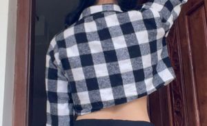 Imported Cropped Black &amp; White Plaid Flannel