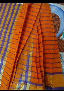 Vibrant Checked Orange Saree with blouse pc