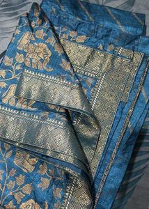 Teal &amp; Gold Elephant Print Fabric